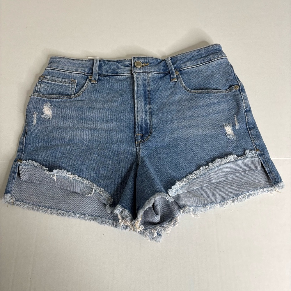 Good American Good Curve Raw Hem Size 12 /31 Denim Shorts  Style: GCSH127SCO